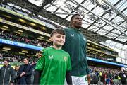 23 March 2024; Chiedozie Ogbene of Republic of Ireland walks out before the international friendly match between Republic of Ireland and Belgium at the Aviva Stadium in Dublin. Photo by Stephen McCarthy/Sportsfile