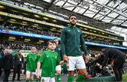 23 March 2024; Andrew Omobamidele of Republic of Ireland walks out before the international friendly match between Republic of Ireland and Belgium at the Aviva Stadium in Dublin. Photo by Stephen McCarthy/Sportsfile