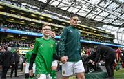 23 March 2024; Josh Cullen of Republic of Ireland walks out before the international friendly match between Republic of Ireland and Belgium at the Aviva Stadium in Dublin. Photo by Stephen McCarthy/Sportsfile