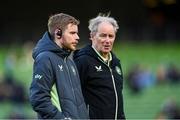 23 March 2024; Republic of Ireland athletic therapist Sam Rice and technical advisor Brian Kerr, right, before the international friendly match between Republic of Ireland and Belgium at the Aviva Stadium in Dublin. Photo by Stephen McCarthy/Sportsfile