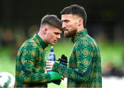 23 March 2024; Matt Doherty of Republic of Ireland takes a drink before the international friendly match between Republic of Ireland and Belgium at the Aviva Stadium in Dublin. Photo by Stephen McCarthy/Sportsfile