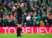 23 March 2024; Referee Rohit Saggi during the international friendly match between Republic of Ireland and Belgium at the Aviva Stadium in Dublin. Photo by Stephen McCarthy/Sportsfile