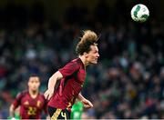 23 March 2024; Wout Faes of Belgium during the international friendly match between Republic of Ireland and Belgium at the Aviva Stadium in Dublin. Photo by Stephen McCarthy/Sportsfile