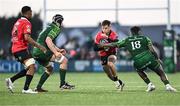 23 March 2024; Quan Horn of Emirates Lions in action against Sam Illo of Connacht during the United Rugby Championship match between Connacht and Emirates Lions at Dexcom Stadium in Galway. Photo by Piaras Ó Mídheach/Sportsfile