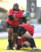 23 March 2024; Asenathi Ntlabakanye of Emirates Lions during the United Rugby Championship match between Connacht and Emirates Lions at Dexcom Stadium in Galway. Photo by Piaras Ó Mídheach/Sportsfile