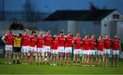 23 March 2024; Louth players stand for a minute's silence for the late Niall MacEneaney before the Allianz Football League Division 2 match between Kildare and Louth at Netwatch Cullen Park in Carlow. Photo by Michael P Ryan/Sportsfile