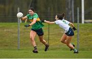 24 March 2024; Vivienne Egan of Leitrim in action against Lauren Ryan of Limerick during the Lidl LGFA National League Division 4 semi-final match between Leitrim and Limerick at Pádraig Pearses GAA Club in Roscommon. Photo by Seb Daly/Sportsfile