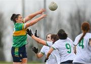 24 March 2024; Michelle Guckian of Leitrim scores a goal, which was subsequently disallowed, during the Lidl LGFA National League Division 4 semi-final match between Leitrim and Limerick at Pádraig Pearses GAA Club in Roscommon. Photo by Seb Daly/Sportsfile