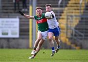 24 March 2024; Darren McHale of Mayo in action against Karl O'Connell of Monaghan during the Allianz Football League Division 1 match between Monaghan and Mayo at St Tiernach's Park in Clones, Monaghan. Photo by Ben McShane/Sportsfile