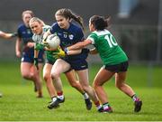 24 March 2024; Rachel Sawyer of Carlow in action against Danielle Maguire, right, and Shannan McQuade of Fermanagh  during the Lidl LGFA National League Division 4 semi-final match between Fermanagh and Carlow at Dowdallshill GAA Club in Dundalk, Louth. Photo by Tyler Miller/Sportsfile