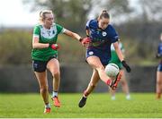 24 March 2024; Roisin Bailey of Carlow in action against Molly McGloin of Fermanagh during the Lidl LGFA National League Division 4 semi-final match between Fermanagh and Carlow at Dowdallshill GAA Club in Dundalk, Louth. Photo by Tyler Miller/Sportsfile
