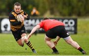 24 March 2024; James Mc Caghy of Ashbourne is tackled by Thomas Cleary of Cill Dara during the Bank of Ireland Provincial Towns Cup Third Round match between Cill Dara RFC and Ashbourne RFC at Cill Dara RFC in Kildare. Photo by David Fitzgerald/Sportsfile