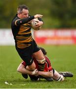 24 March 2024; James McCaghy of Ashbourne is tackled by Joseph Marks of Cill Dara during the Bank of Ireland Provincial Towns Cup Third Round match between Cill Dara RFC and Ashbourne RFC at Cill Dara RFC in Kildare. Photo by David Fitzgerald/Sportsfile