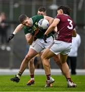 24 March 2024; Adrian Spillane of Kerry is tackled by Johnny Heaney and Seán Fitzgerald of Galway during the Allianz Football League Division 1 match between Kerry and Galway at Fitzgerald Stadium in Killarney, Kerry. Photo by Brendan Moran/Sportsfile