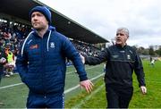 24 March 2024; Mayo manager Kevin McStay, right, and Monaghan manager Vinnie Corey disagree after the Allianz Football League Division 1 match between Monaghan and Mayo at St Tiernach's Park in Clones, Monaghan. Photo by Ben McShane/Sportsfile