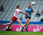 24 March 2024; Seán MacMahon of Dublin is tackled by Tiernan Quinn of Tyrone during the Allianz Football League Division 1 match between Dublin and Tyrone at Croke Park in Dublin. Photo by Ray McManus/Sportsfile