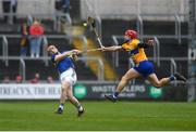 24 March 2024; Jake Morris of Tipperary has his shot blocked by John Conlon of Clare during the Allianz Hurling League Division 1 semi-final match between Clare and Tipperary at Laois Hire O'Moore Park in Portlaoise, Laois. Photo by John Sheridan/Sportsfile