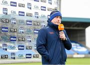 24 March 2024; Tipperary manager Liam Cahill is interviewed before the Allianz Hurling League Division 1 semi-final match between Clare and Tipperary at Laois Hire O'Moore Park in Portlaoise, Laois. Photo by John Sheridan/Sportsfile