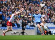 24 March 2024; Killian McGinnis of Dublin in action against Aidan Clarke of Tyrone during the Allianz Football League Division 1 match between Dublin and Tyrone at Croke Park in Dublin. Photo by Shauna Clinton/Sportsfile
