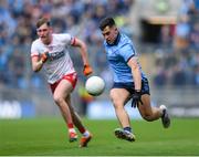 24 March 2024; Lorcan O'Dell of Dublin in action against Lorcan McGarrity of Tyrone during the Allianz Football League Division 1 match between Dublin and Tyrone at Croke Park in Dublin. Photo by Shauna Clinton/Sportsfile