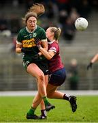 24 March 2024; Mary O’Connell of Kerry is tackled by Ailbhe Davoren of Galway during the Lidl LGFA National League Division 1 Round 7 match between Kerry and Galway at Fitzgerald Stadium in Killarney, Kerry. Photo by Brendan Moran/Sportsfile