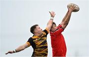 24 March 2024; Conor Smyth of Cill Dara in action against Jack Horgan of Ashbourne during the Bank of Ireland Provincial Towns Cup Third Round match between Cill Dara RFC and Ashbourne RFC at Cill Dara RFC in Kildare. Photo by David Fitzgerald/Sportsfile