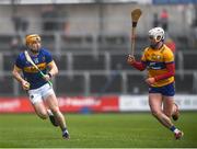 24 March 2024; Jake Morris of Tipperary in action against Adam Hogan of Clare during the Allianz Hurling League Division 1 semi-final match between Clare and Tipperary at Laois Hire O'Moore Park in Portlaoise, Laois. Photo by John Sheridan/Sportsfile