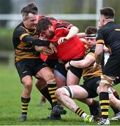 24 March 2024; Thomas Cleary of Cill Dara is tackled by James Mc Caghy of Ashbourne during the Bank of Ireland Provincial Towns Cup Third Round match between Cill Dara RFC and Ashbourne RFC at Cill Dara RFC in Kildare. Photo by David Fitzgerald/Sportsfile
