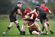 24 March 2024; Thomas Cleary of Cill Dara is tackled by James Reilly of Ashbourne during the Bank of Ireland Provincial Towns Cup Third Round match between Cill Dara RFC and Ashbourne RFC at Cill Dara RFC in Kildare. Photo by David Fitzgerald/Sportsfile