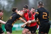 24 March 2024; William Doran of Cill Dara is tackled by James Reilly of Ashbourne during the Bank of Ireland Provincial Towns Cup Third Round match between Cill Dara RFC and Ashbourne RFC at Cill Dara RFC in Kildare. Photo by David Fitzgerald/Sportsfile