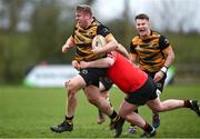 24 March 2024; Ciaran Roche of Ashbourne is tackled by Dj Brannock of Cill Dara during the Bank of Ireland Provincial Towns Cup Third Round match between Cill Dara RFC and Ashbourne RFC at Cill Dara RFC in Kildare. Photo by David Fitzgerald/Sportsfile