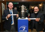 24 March 2024; Colin Toode draws Gorey RFC and Joe Byrne draws Tullow RFC during the Bank of Ireland Provincial Towns Cup Fourth Round Draw between at Cill Dara RFC in Kildare. Photo by David Fitzgerald/Sportsfile