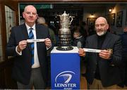 24 March 2024; Colin Toode draws Wicklow RFC and Joe Byrne draws Ashbourne RFC during the Bank of Ireland Provincial Towns Cup Fourth Round Draw between at Cill Dara RFC in Kildare. Photo by David Fitzgerald/Sportsfile