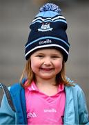24 March 2024; Four year old Evie Harcourt, from Clondalkin in Dublin, before the Allianz Football League Division 1 match between Dublin and Tyrone at Croke Park in Dublin. Photo by Ray McManus/Sportsfile