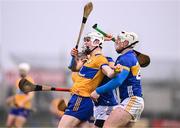 24 March 2024; Cian Galvin of Clare in action against Séan Ryan, right, and Johnny Ryan of Tipperary during the Allianz Hurling League Division 1 semi-final match between Clare and Tipperary at Laois Hire O'Moore Park in Portlaoise, Laois. Photo by Piaras Ó Mídheach/Sportsfile