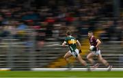 24 March 2024; Johnny Heaney of Galway in action against Gavin White of Kerry during the Allianz Football League Division 1 match between Kerry and Galway at Fitzgerald Stadium in Killarney, Kerry. Photo by Brendan Moran/Sportsfile