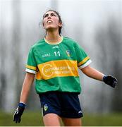 24 March 2024; Laura O'Dowd of Leitrim reacts during the Lidl LGFA National League Division 4 semi-final match between Leitrim and Limerick at Pádraig Pearses GAA Club in Roscommon. Photo by Seb Daly/Sportsfile