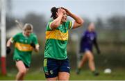 24 March 2024; Michelle Guckian of Leitrim reacts during the Lidl LGFA National League Division 4 semi-final match between Leitrim and Limerick at Pádraig Pearses GAA Club in Roscommon. Photo by Seb Daly/Sportsfile