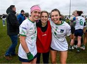 24 March 2024; Limerick players Karen O'Leary, left, and Lauren Ryan celebrate after the Lidl LGFA National League Division 4 semi-final match between Leitrim and Limerick at Pádraig Pearses GAA Club in Roscommon. Photo by Seb Daly/Sportsfile