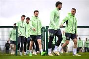 25 March 2024; Players, from right, Seamus Coleman, Matt Doherty, Robbie Brady, Ryan Manning and Jamie McGrath during a Republic of Ireland training session at FAI National Training Centre in Abbotstown, Dublin. Photo by Stephen McCarthy/Sportsfile