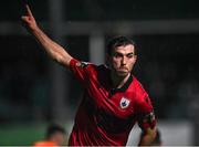 25 March 2024; Karl Chambers of Longford Town celebrates after scoring his side's first goal during the SSE Airtricity Men's First Division match between Bray Wanderers and Longford Town at Carlisle Grounds in Bray, Wicklow. Photo by David Fitzgerald/Sportsfile
