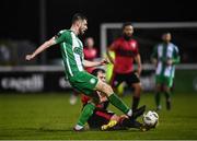25 March 2024; Kilian Cantwell of Bray Wanderers is tackled by Karl Chambers of Longford Town during the SSE Airtricity Men's First Division match between Bray Wanderers and Longford Town at Carlisle Grounds in Bray, Wicklow. Photo by David Fitzgerald/Sportsfile
