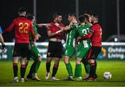 25 March 2024; Players from both side's tussle during the SSE Airtricity Men's First Division match between Bray Wanderers and Longford Town at Carlisle Grounds in Bray, Wicklow. Photo by David Fitzgerald/Sportsfile