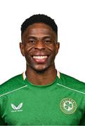 18 March 2024; Chiedozie Ogbene poses for a portrait during a Republic of Ireland portrait session at Castleknock Hotel in Dublin. Photo by Harry Murphy/Sportsfile