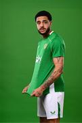 18 March 2024; Andrew Omobamidele poses for a portrait during a Republic of Ireland portrait session at Castleknock Hotel in Dublin. Photo by Stephen McCarthy/Sportsfile