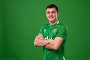 18 March 2024; Jason Knight poses for a portrait during a Republic of Ireland portrait session at Castleknock Hotel in Dublin. Photo by Stephen McCarthy/Sportsfile
