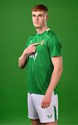 18 March 2024; Jake O'Brien poses for a portrait during a Republic of Ireland portrait session at Castleknock Hotel in Dublin. Photo by Stephen McCarthy/Sportsfile