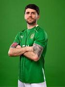 18 March 2024; Robbie Brady poses for a portrait during a Republic of Ireland portrait session at Castleknock Hotel in Dublin. Photo by Stephen McCarthy/Sportsfile