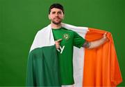 18 March 2024; Robbie Brady poses for a portrait during a Republic of Ireland portrait session at Castleknock Hotel in Dublin. Photo by Stephen McCarthy/Sportsfile