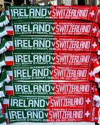 26 March 2024; Match merchandise on sale outside the stadium before the international friendly match between Republic of Ireland and Switzerland at the Aviva Stadium in Dublin. Photo by Tyler Miller/Sportsfile